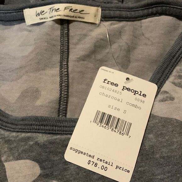 Free People charcoal combo camo Arielle too. Small. NWT - Picture 2 of 7